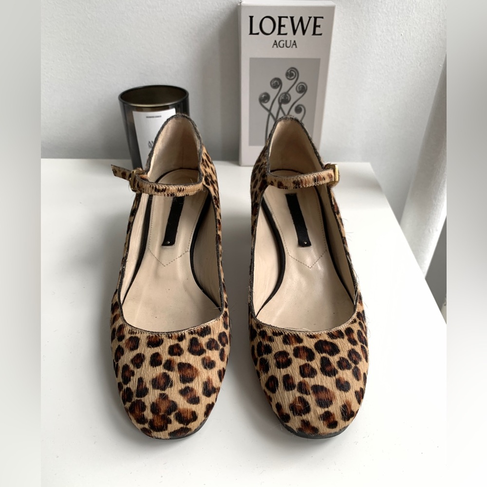Zara Calf Hair Leopard print heeled ballerinas mary jane EU 40, US 9